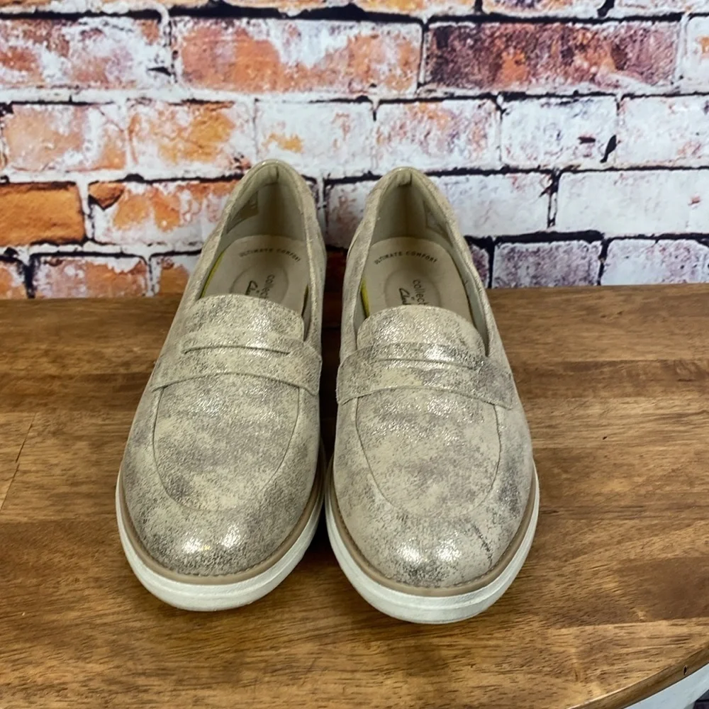 Clarks Womens Sharon Ranch Gold Metallic Platform Slip On Comfort Loafers Sz 8.5 - Picture 6 of 15